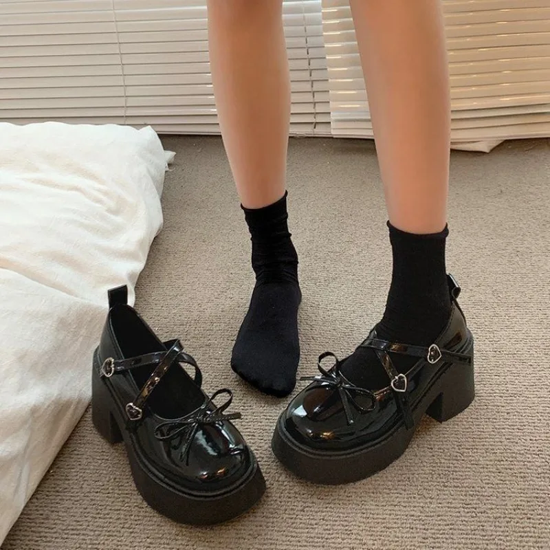 

​2025 Spring and Autumn Women's Mary Jane Butterfly Bow High Heel Leather Shoes for Women Fashion Round Toe Footwear