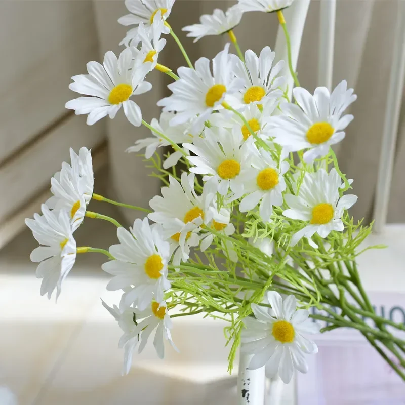 1pcs Artificial White Daisy Flower 5 Heads Long Branch Bouquet for Home Wedding Garden DIY Vase Living Room Party Decoration