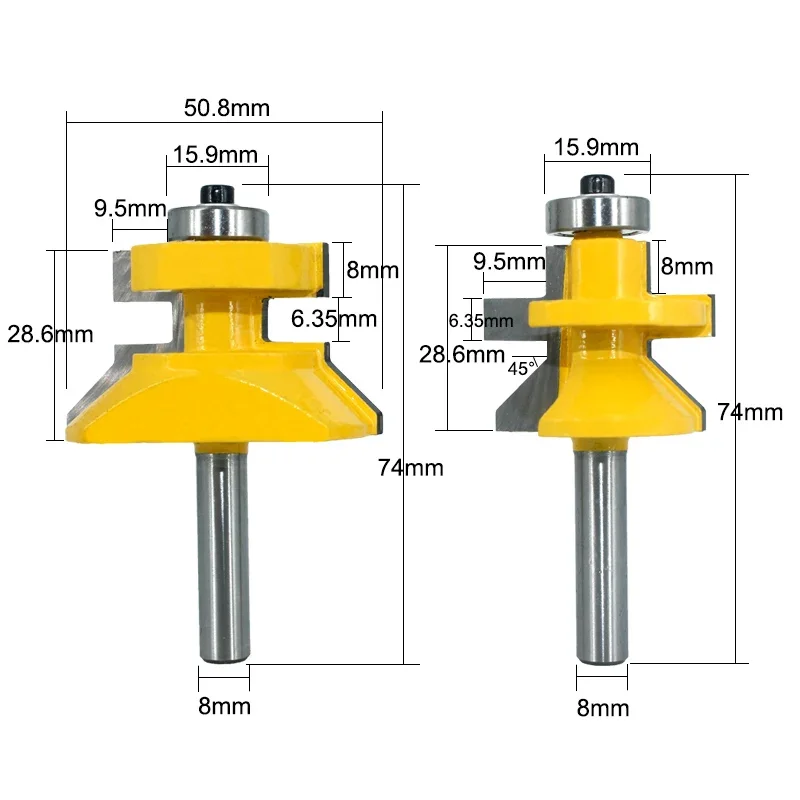 2pcs 8mm Shank 120 Degree Router Bit Set Woodworking Groove Cutters Tungsten Alloy Wood Tenon Milling Cutter Bits Tools