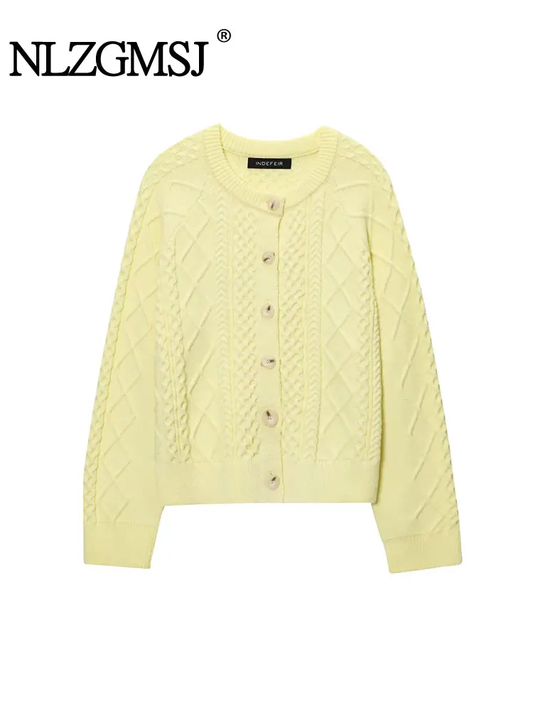

NLZGMSJ Vintage Casual Chic Women Cardigans Sweater Solid O-neck Kintted Long Sleeve Sweater Fashion 2025 Autumn Tops