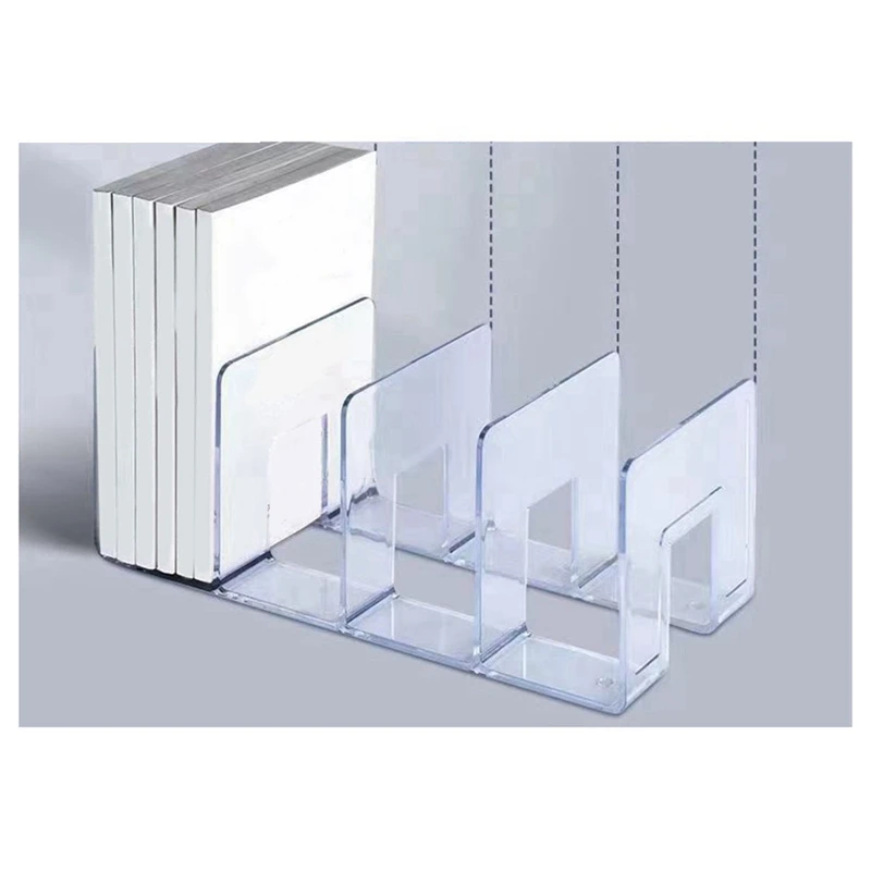 Bookend Acrílico Transparente para Acessórios De Mesa, Pastas De Escritório, Classificação De Arquivos, Estante De Plástico, Suporte De Arquivo