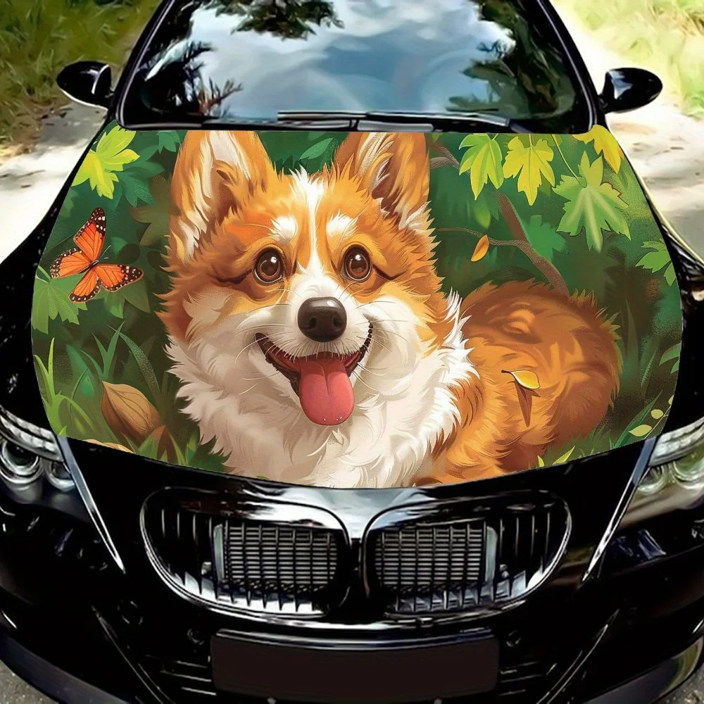 Cheerful Corgi Pattern car hood stickers, waterproof self-adhesive, scratch resistant, easy to stick, durable car PVC stickers,