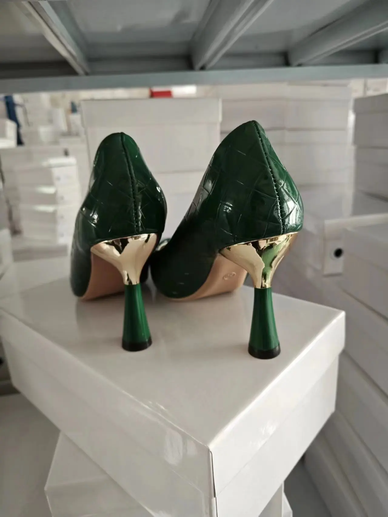 Green Plaid Classic Casual High Heels New Pattern Embossed Fashion Oversize Shoes In Spring and Summer 2023 Pumps Women Shoes