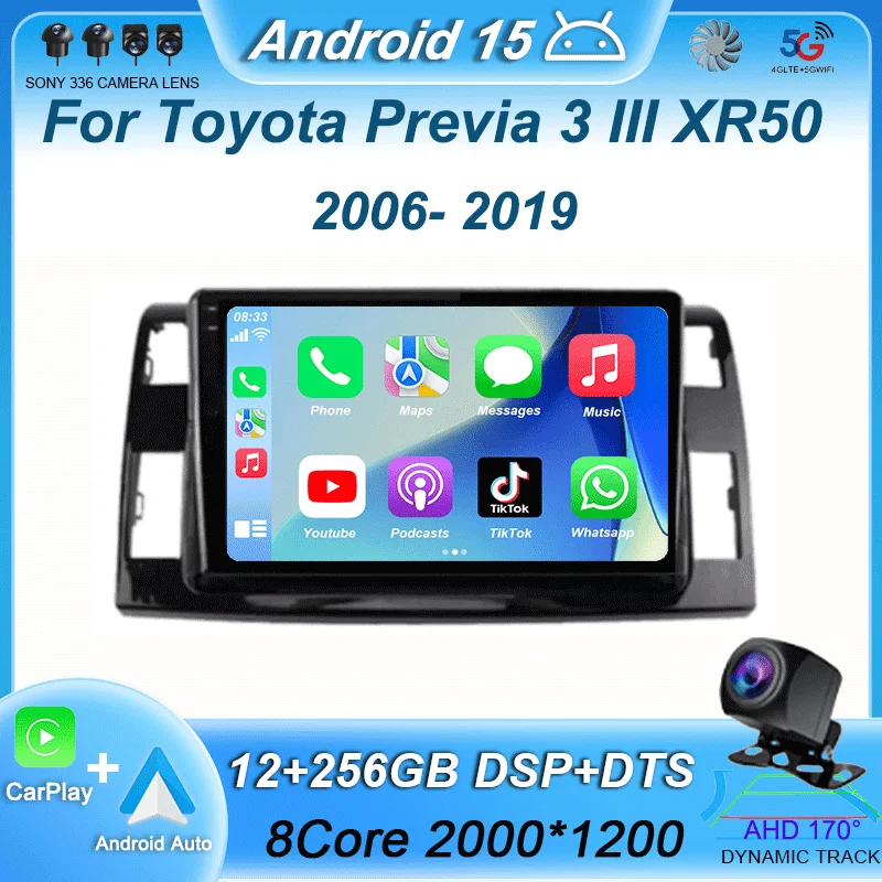 راديو سيارة أندرويد 15 لسيارة تويوتا بريفيا 3 III XR50 Estima 2006 - 2019 الوسائط المتعددة QLED شاشة الملاحة GPS No 2 Din Player #1