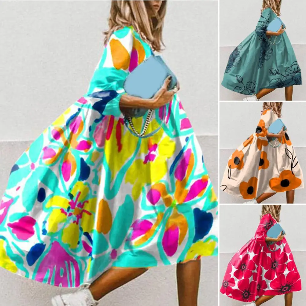 Стильное длинное платье с широким подолом, удобное крутое повседневное пляжное платье Бохо с коротким рукавом, яркие цвета