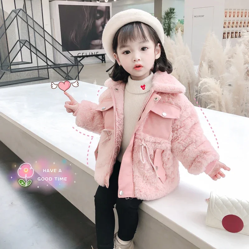 New  Winter  Jacket  Girls  Fur  Kids Thickness  Cotton-padded  Children Girls Winter Coat  2021WT043