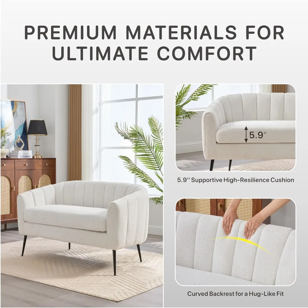 أريكة شيربا بوكل الحديثة ذات المقعدين مع أرجل معدنية، أريكة منجدة مريحة لهجة غرفة المعيشة الصغيرة #3