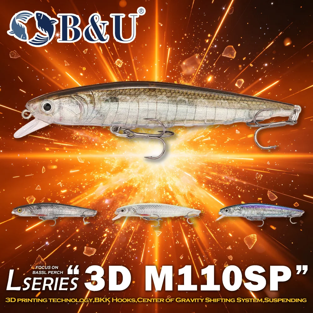 Фото Набор рыболовных приманок B&U 3D Suspending Minnow, 110 мм, для дальнего заброса, жесткий воблер с гравитационной системой, крючки BKK