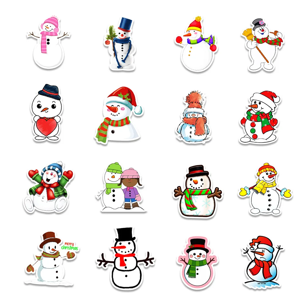 50pcs Kawaii Cartoon Snowman Stickers For Phone Scrapbook Stationery Laptop Guitar Christmas Sticker Pack Scrapbooking Supplies