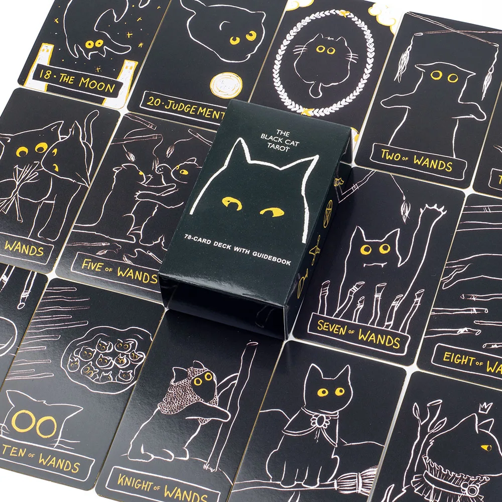 Hot Sales The Black Cat Tarot 78 Pcs with Guidebook Color Edged Cards for English Visions Divination Edition Deck Board Games