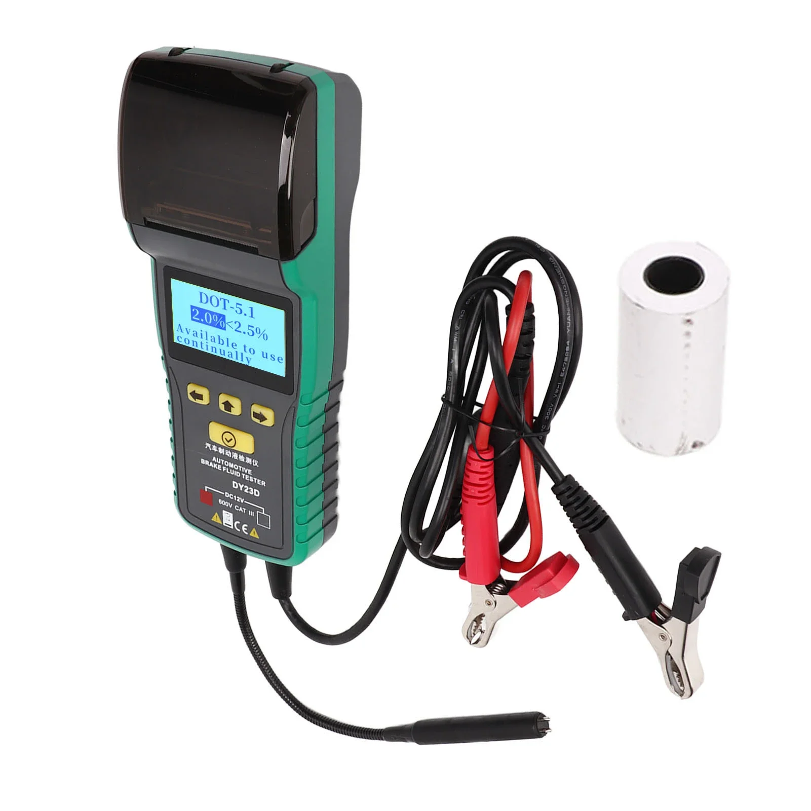 DY23D Digital Brake Fluid Tester With Built-in Printer For DOT3 DOT4 DOT5.1 Automotive Repair Tool Green 12V For Battery Powered