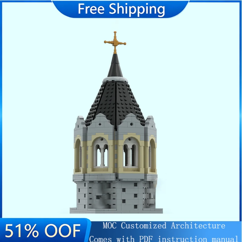 

851 PCS MOC Modern City Street View Clock Roof Building Model DIY Custom Puzzle Technology Assembly Kids Educational Toys Gifts