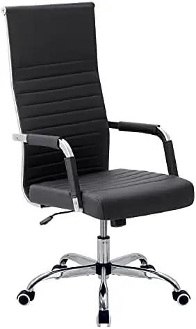 

Ribbed Office Chair High Back PU Leather Executive Conference Chair Adjustable Swivel Chair () White folding chairs Doll chair