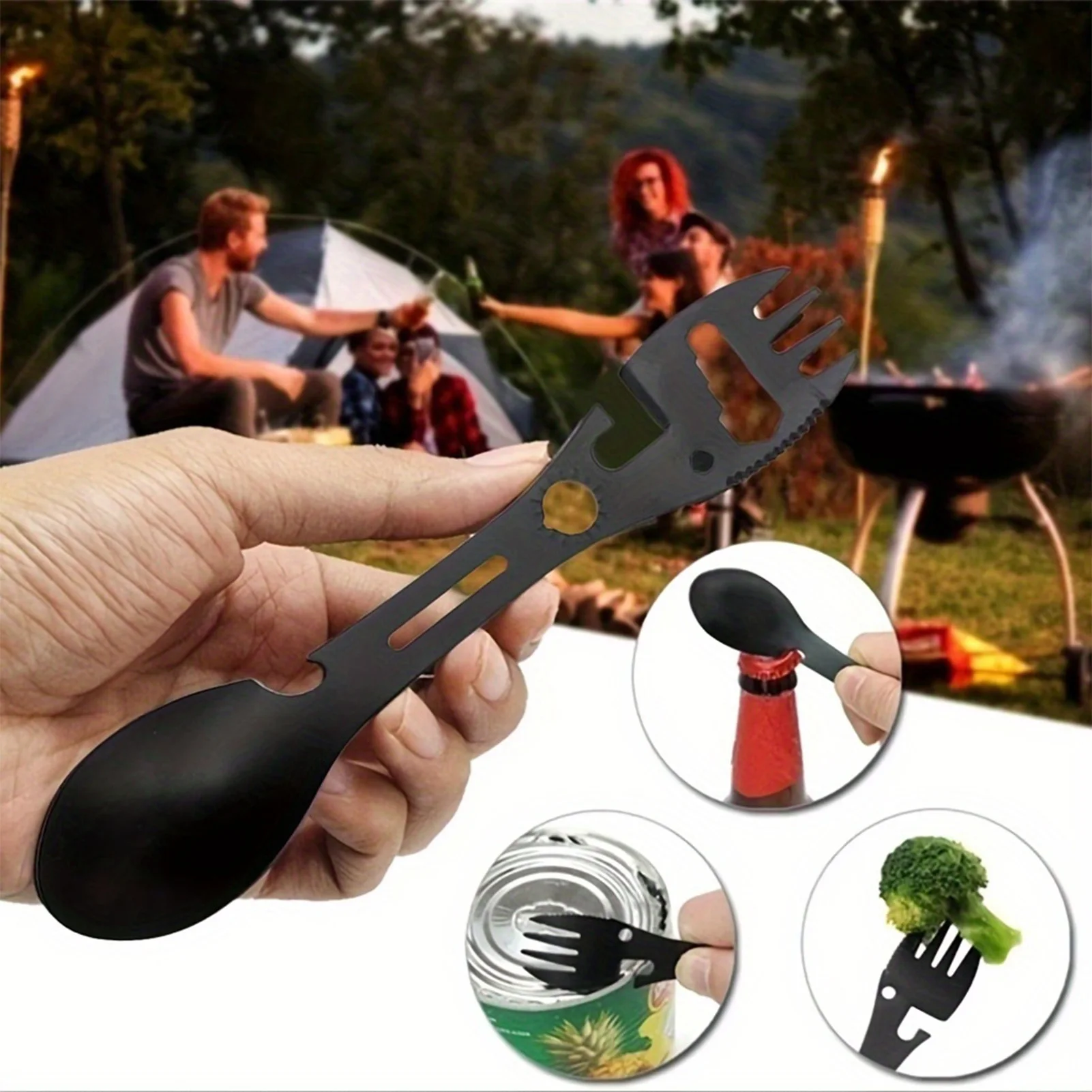 Outdoor Spork Fork Spoon Stainless Steel Material Multi-function Survival Tool Suitable for Travel Hiking