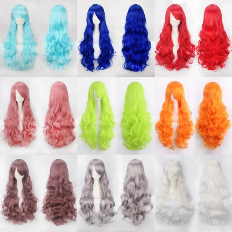

Women Cosplay Wig Multicolour Curly Long Hair Girls Anime Wig Halloween Party Performance Wigs 80cm Length