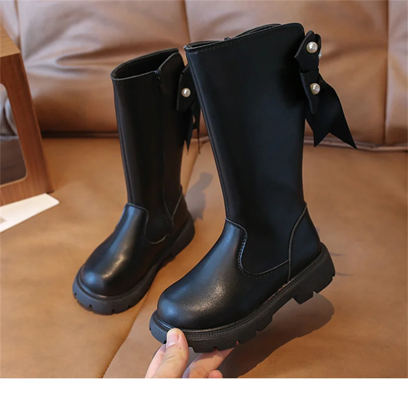 Baby Autumn/Winter Princess Banquet Beaded Bow Fashion Show Single Elegant Warm Boots Children Zipper Popular Cute Kids Shoes