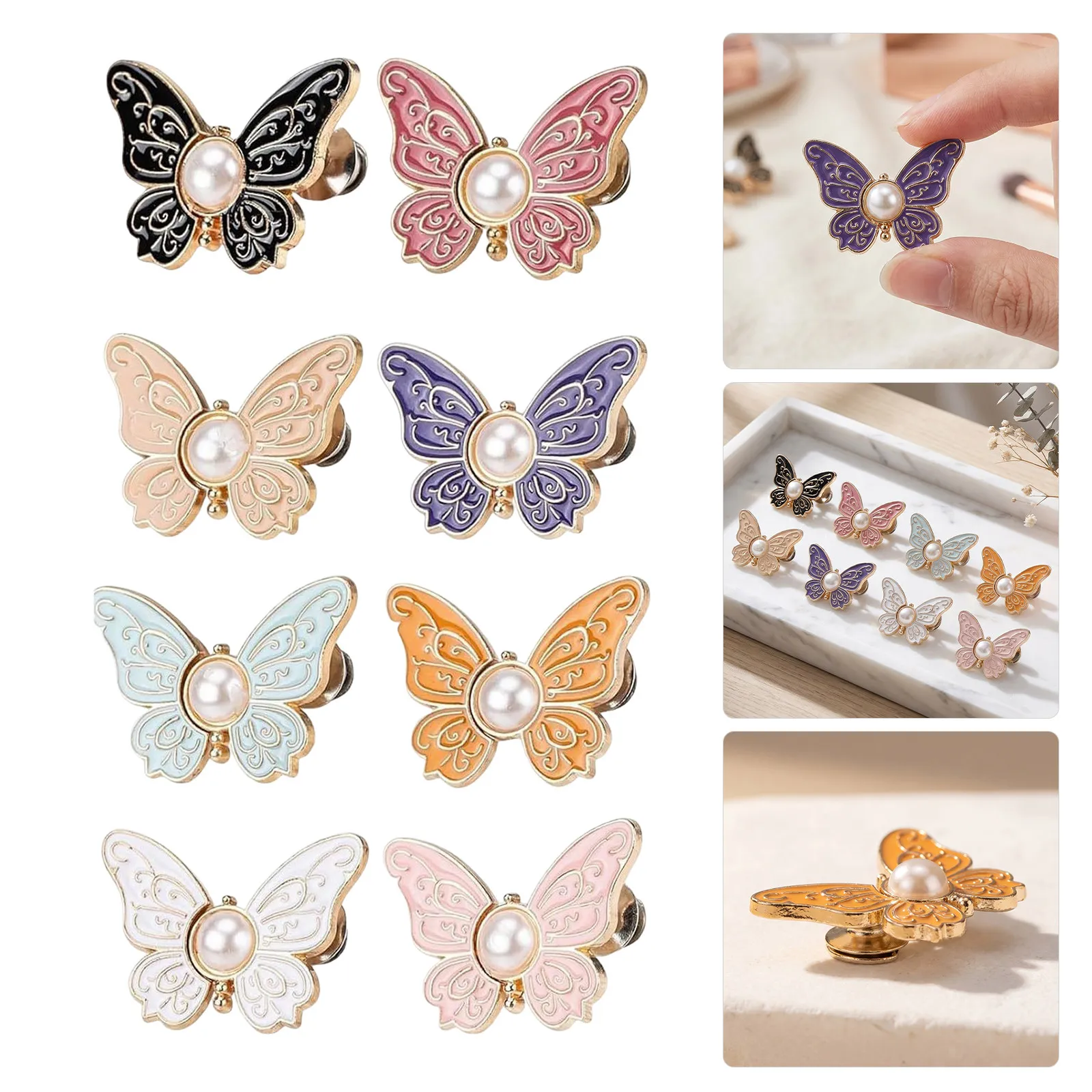 8Pcs Butterfly Waist Tightener Detachable Adjustable No Sew Waistband Cinch Clip Buckle for Pants Jeans Skirts Jackets