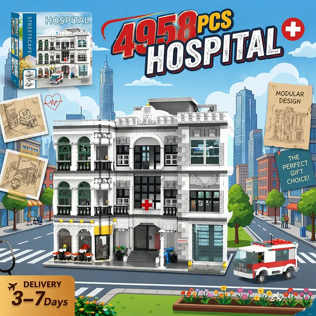 Krankenhaus City View Bausteine Sets Architektur Modulares Montagemodell Bausteine Kit Heimdekoration Kreatives Spielzeug Geschenk für Erwachsene 4958 Teile