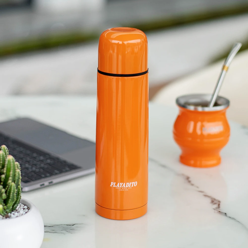 PLAYADITO Thermos for Mate with Removable Lid, Protable Stainless Steel Water Bottle