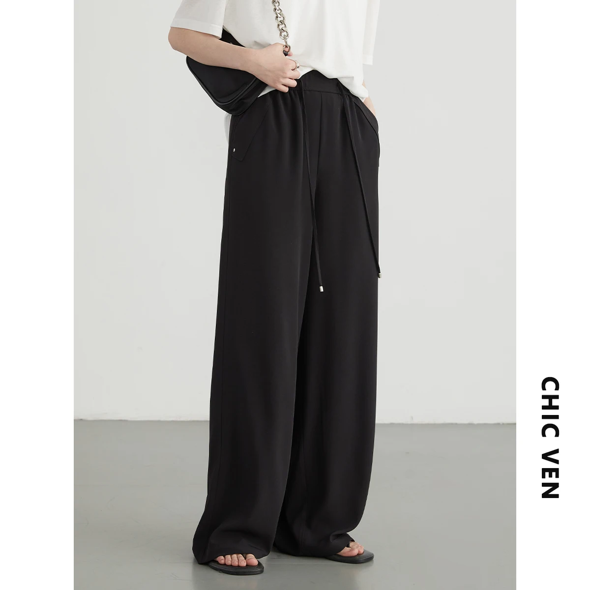 CHIC VEN Women Pants Loose New Elastic High Waisted Wide Leg Pant Sun Protection Cool Casual Female Trousers Summer 2024