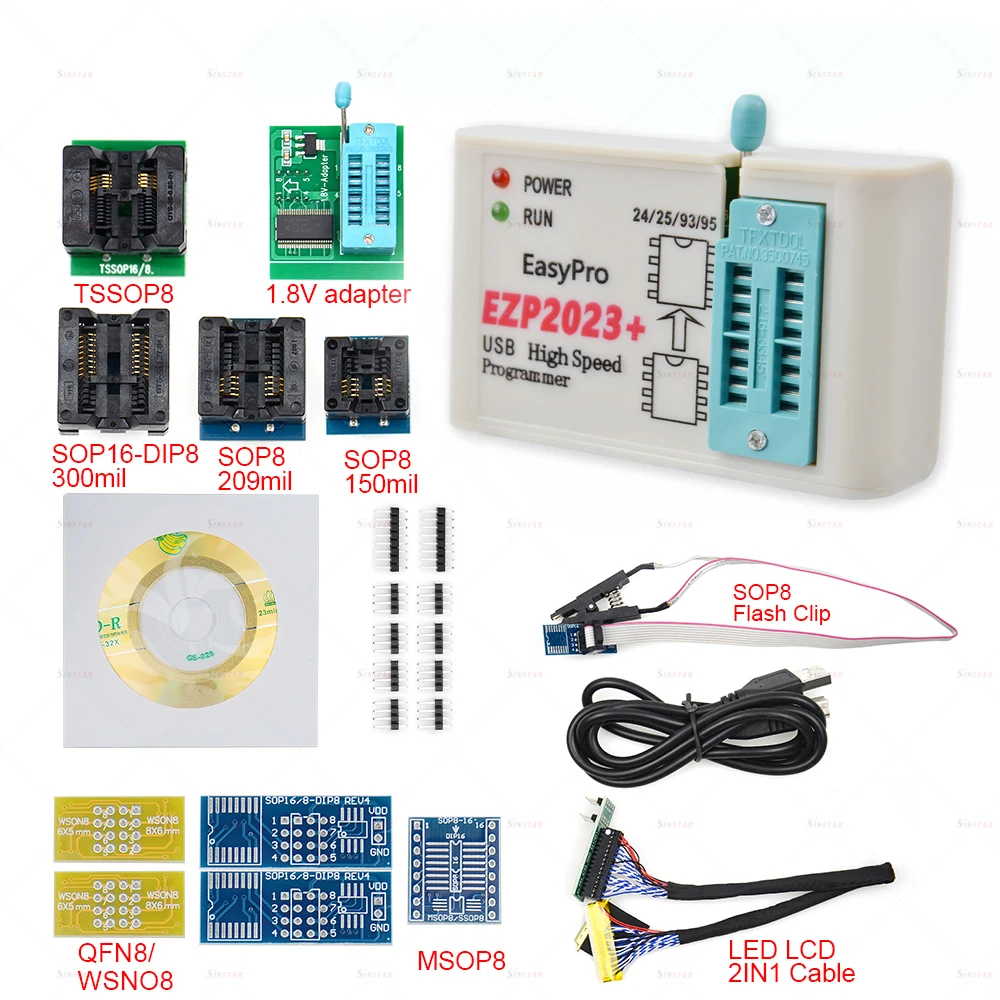 100% Original EZP2023 USB SPI Programmer with 12 Adapter Support 24 25 93 95 EEPROM Flash Bios Minipro Programming Calculator