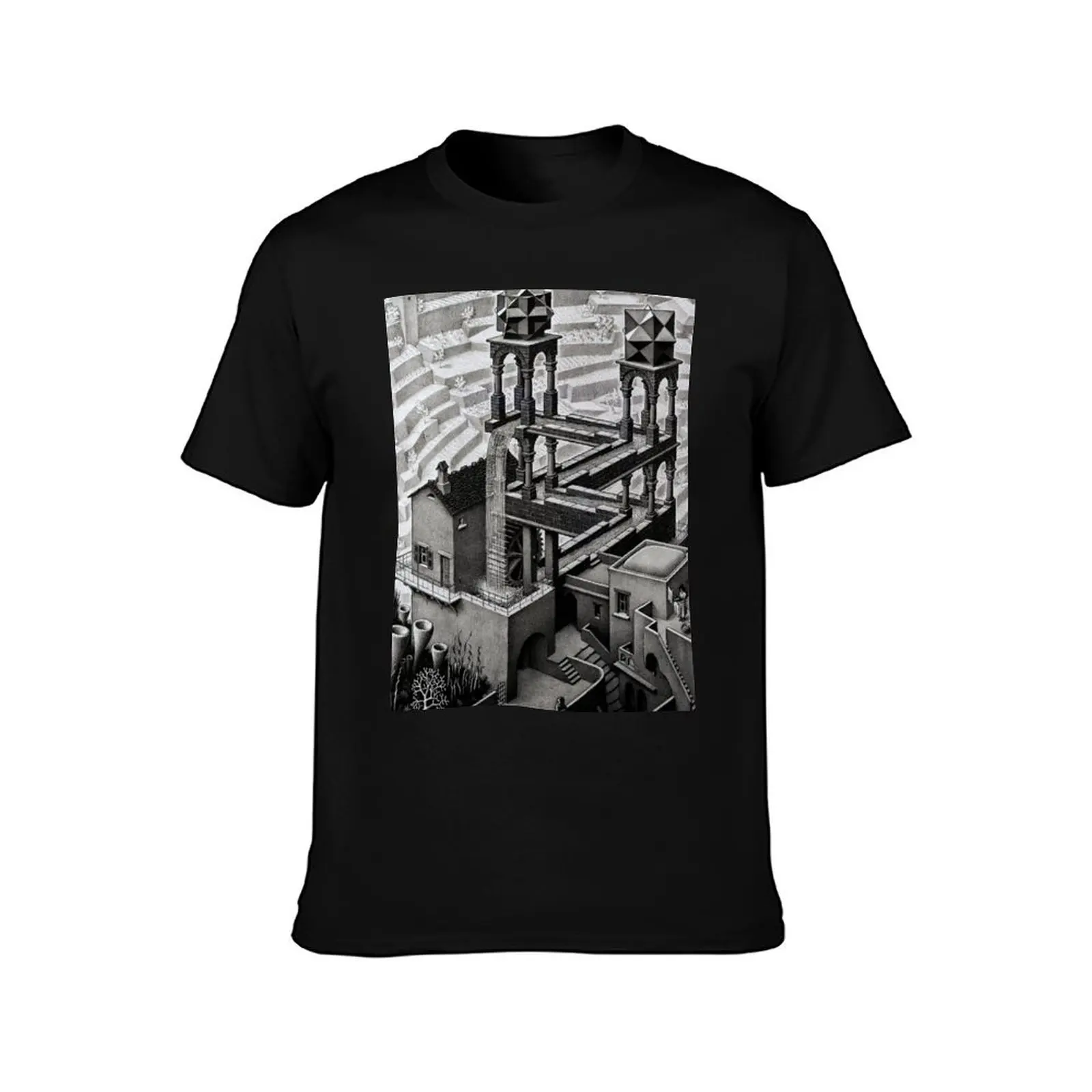 Waterfall, by M.C. Escher T-Shirt All Match Basic Short Sleeve Top