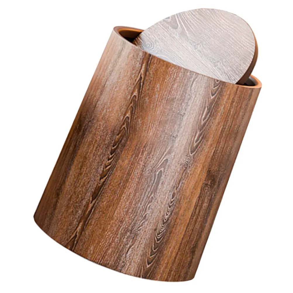 

Imitation Wood Grain Trash Can for Bedroom Decorative Office Waste Basket Dustbin Kitchen Large Household Garbage Rustic