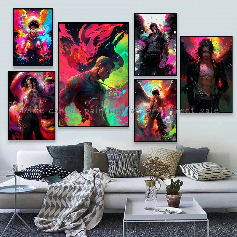 Anime One Piece Luffy Poster Printing Canvas Painting Colorful Creative Fashion Bar Home Doorway Art Wall Painting Decoration