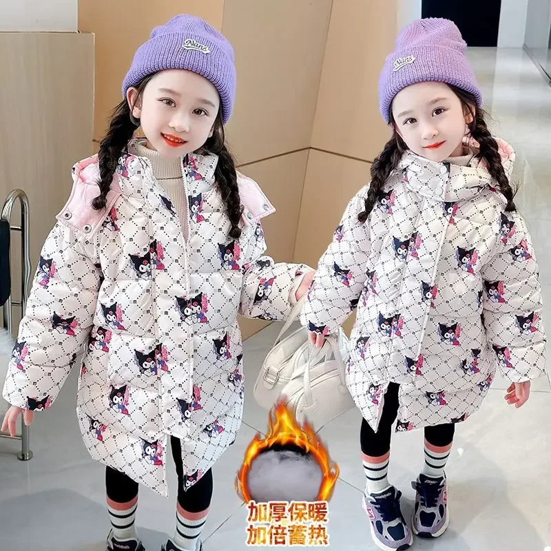 Winter Kuromi Anime MINISO Ins Soft Cotton Jacket Cute Cartoon Kawaii Thickened Long Sleeve Coat Clothing Sweet Gifts for Kids