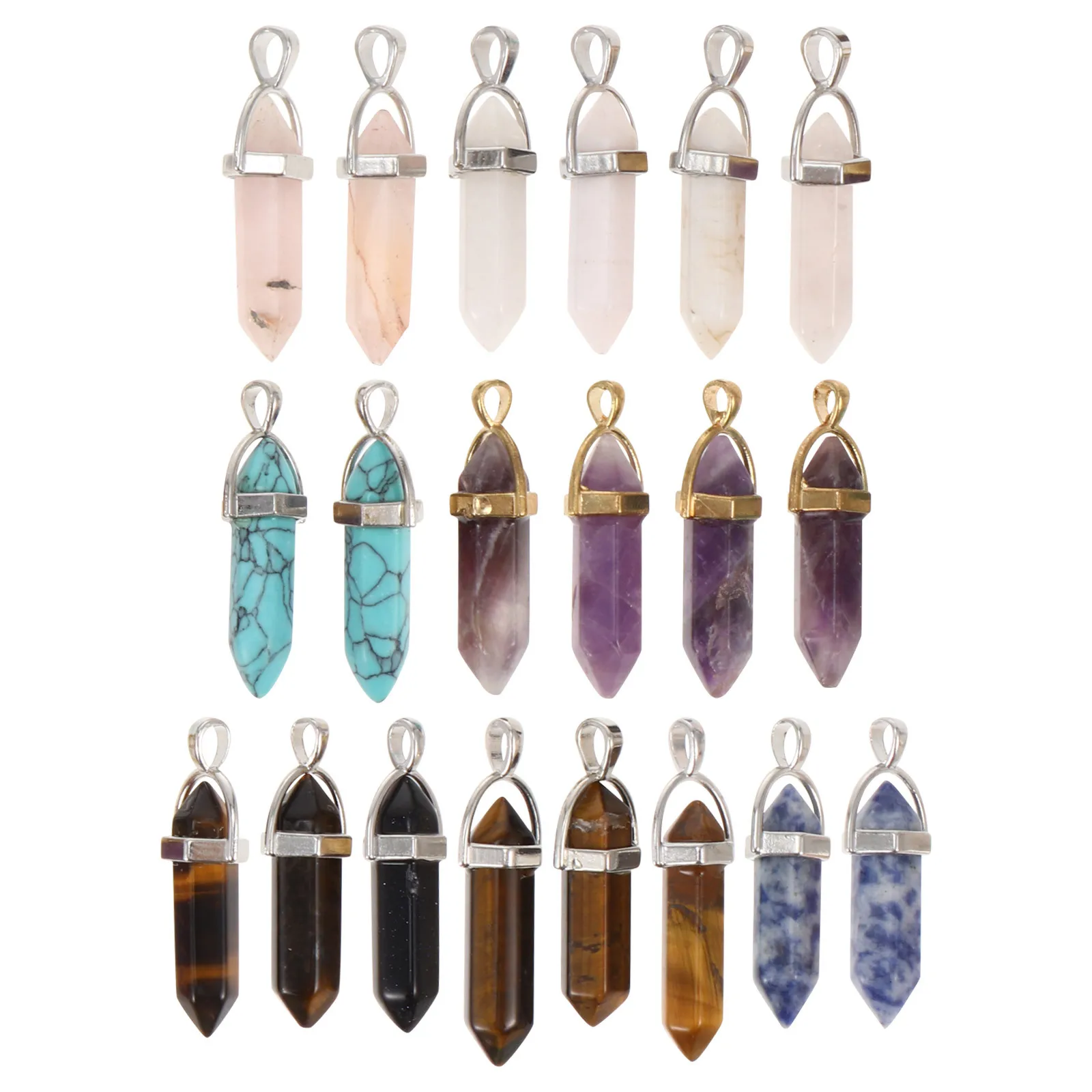20Pcs Hexagonal Crystal Pendants Multicolor Alloy Stone Set DIY Supplies for Earrings Necklace Bracelets Craft
