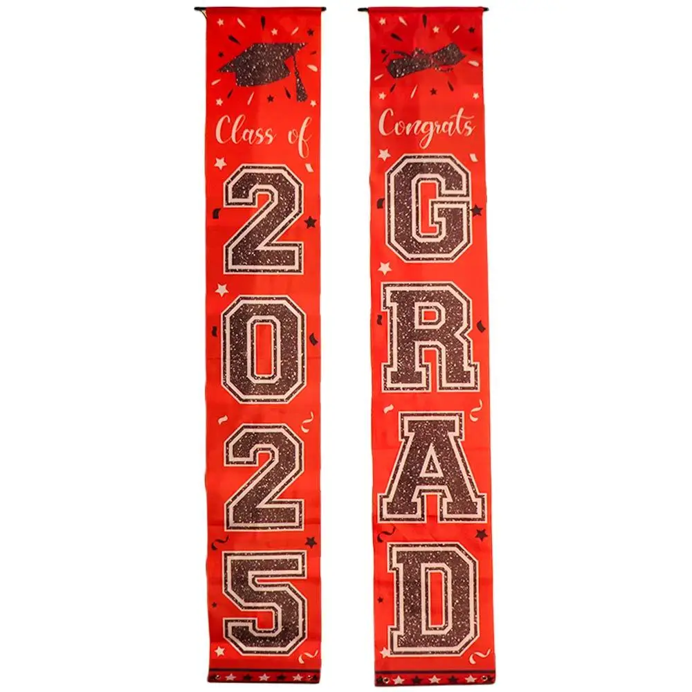 Red Graduation Porch Sign Banner Class of 2025 Celebrate Graduation Photography Backdrop Congrats Grad Polyester