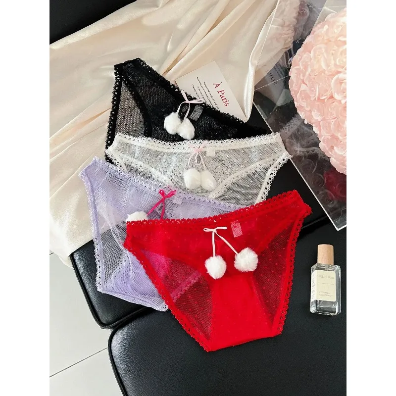 

Кружевные прозрачные сексуальные женские трусы с низкой талией, сетчатые трусики с бантом, хлопковые дышащие трусы с промежностью, рождественская тема