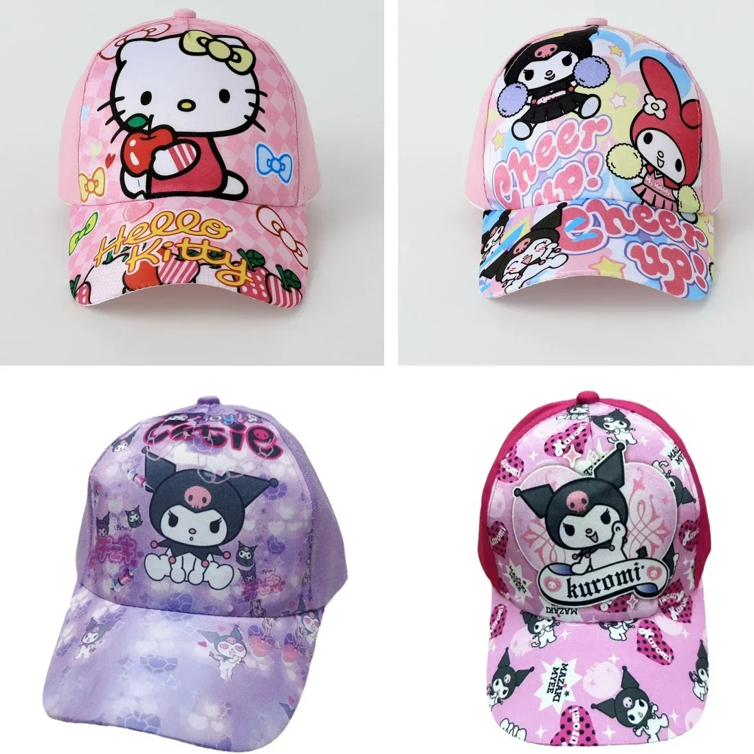 New Kuromi Hello Kitty Sanrio Baseball Cap Student Outdoor Sports Sunscreen Sun Hat Printed Breathable Adjustable Children Ca