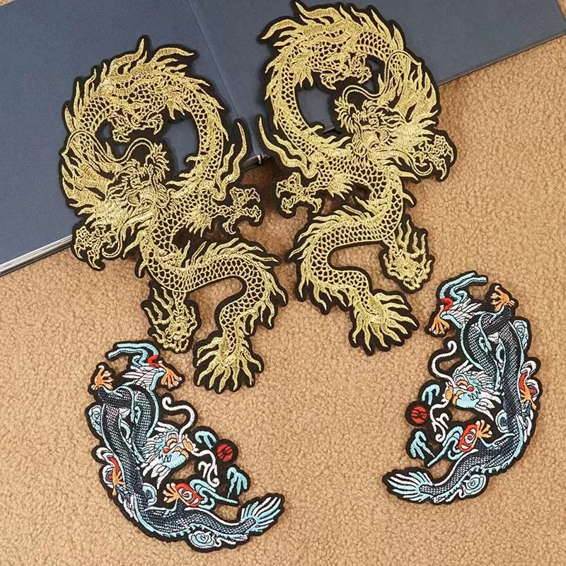 1pair gold dragon Embroidered Applique patches for clothing sewing women skirt fabric patch garment Accessories Diy decoration