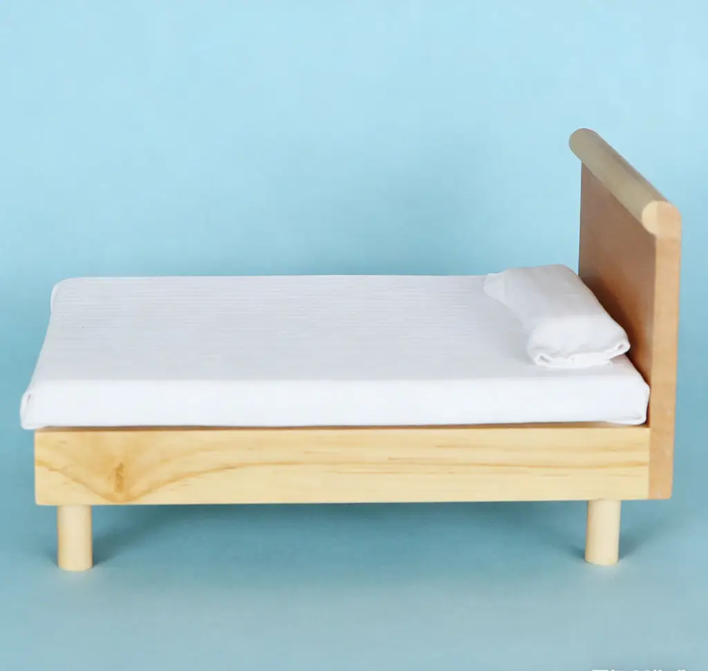 1:12 인형집 미니어처 원목 침대 - 모던 내추럴 우드 더블 침대, 침실 미니어처 가구, 인형집 침실 장식