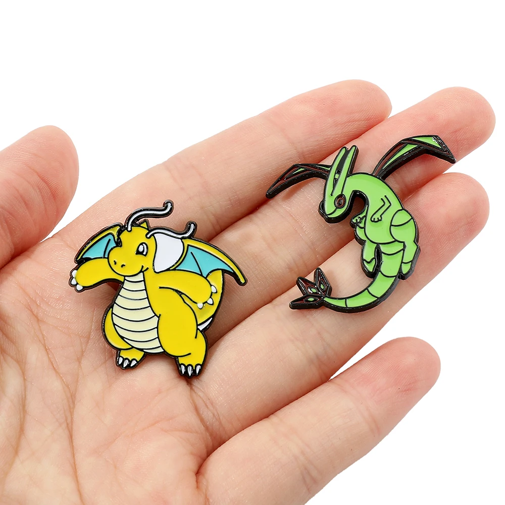 2 Pcs Cute Dragonite Cartoon Brooch Personality Rayquaza Elf Enamel Pin Metal Badge Clothing Backpack Accessories