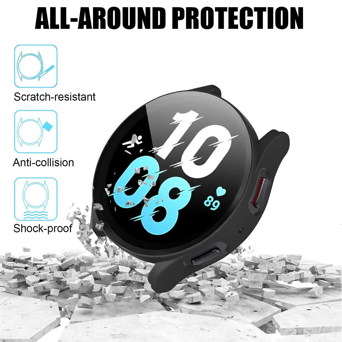 Funda de cristal + PC para Samsung Galaxy Watch 7 FE 40 44mm Protector de pantalla integral con vidrio templado para Galaxy Watch 6 5