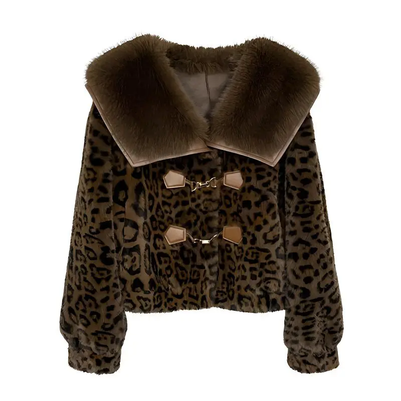 2025 nouvelle mode veste de fourrure de vison femmes automne hiver épaissir chaud intégré imprimé léopard manteau de fourrure haut de gamme court vêtements d'extérieur