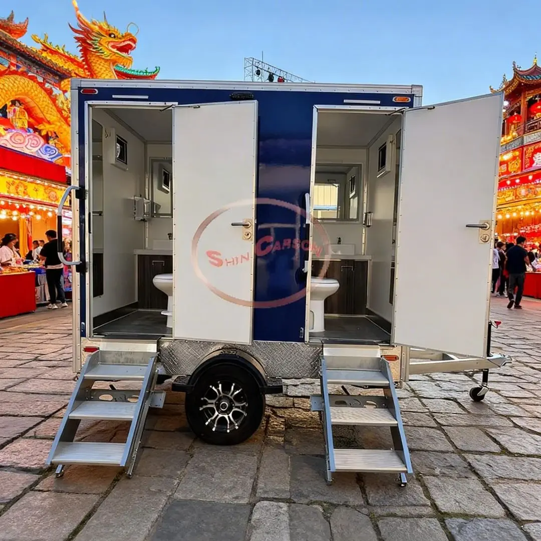 Weather-Resistant Durable Towed Trailer Toilet with Flush & Tank for Camping Rescue Construction