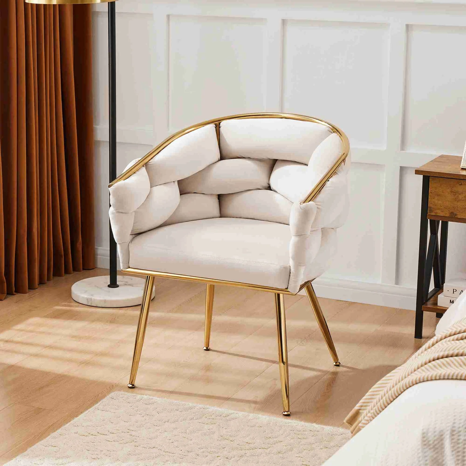 Silla de ocio Beige, moderna, elegante, cómoda, resistente, para dormitorio, sala de estar