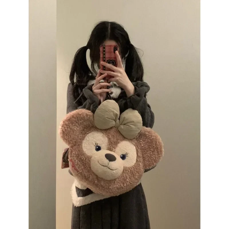 Large Disney Cute Shirley Mei Big Face Plush Bag Female 2024 Duffy Bear Fur Backpack Large Capacity Convenient Travel Fashion