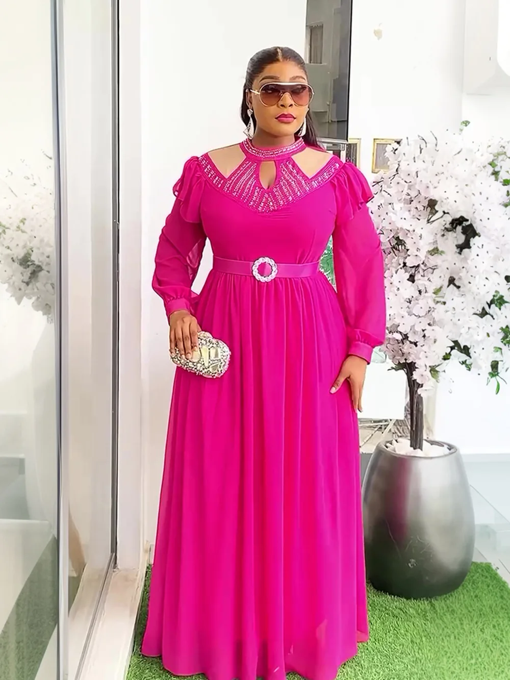 

Customized Plus Size African Party Dresses for Women 2024 New Summer Fashion Chiffon Evening Gown Elegant Turkey Muslim Maxi Lon