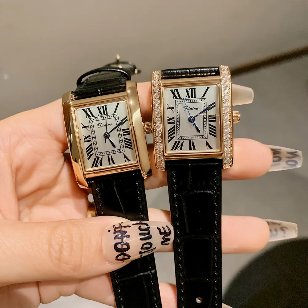 Stylish square watch simple and elegant vintagestyle quartz watch with leather strap high-end women's wristwatch gift for women.