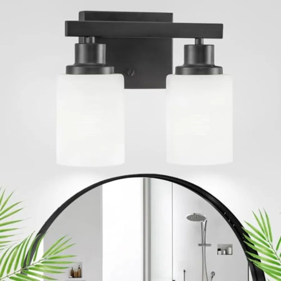

Bathroom Light Fixtures Over Mirror, Modern Matte Vanity Lights with White Frosted Glass Shade, Bathroom Wall Lamp Sconces for