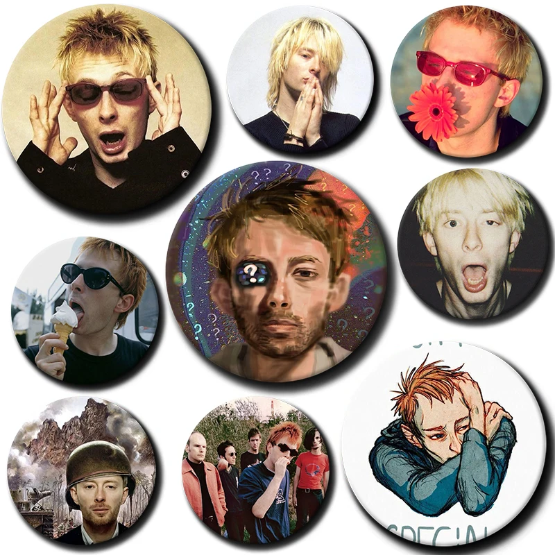 Round Snap-in Brooch Rock Band R-Radiohead Thom Yorke Button Pins Backpack Coat Decor Jewlery Badge Music Lover Collect Gifts