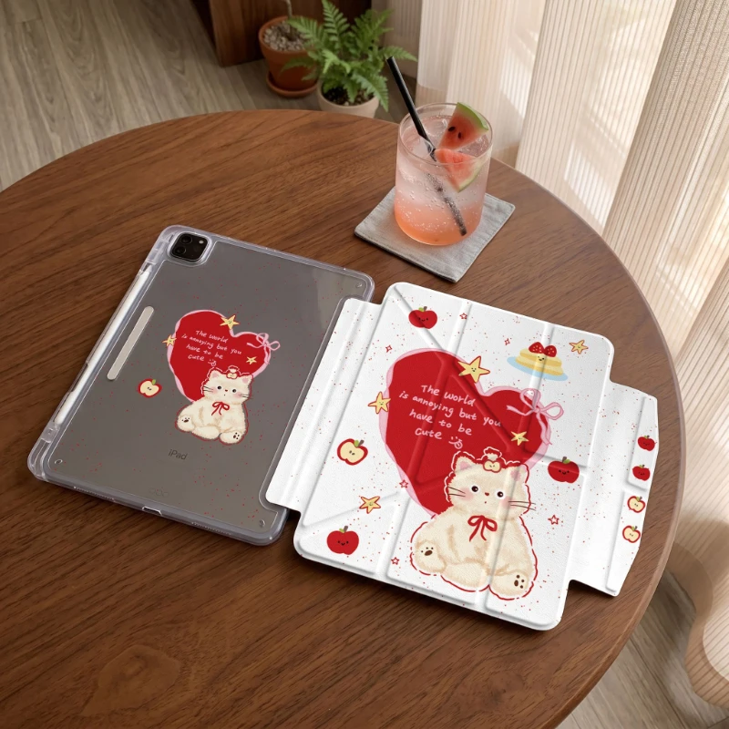 Cute Plush Kitten Tablet Case For iPad Pro 11 12.9 13 A16 M2 M4 M3 M5 Shell 8.3 9.7 10.2 5/6/7/8/9/10/11th Air 2 3 4 5 6 7 Cover