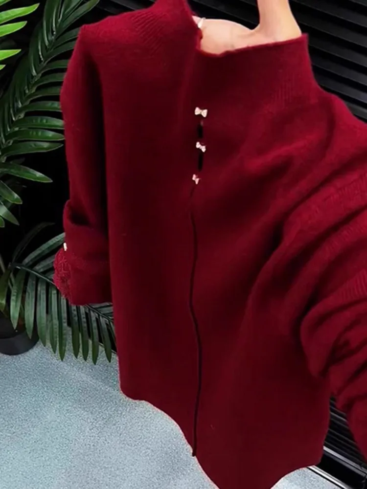 Schickes gestricktes langes Sve Crew Ne Base irt Weiches, hautfreundliches Herbst-Winter-faionable-Top Koreanische Sle Loose Fit-Strickwaren