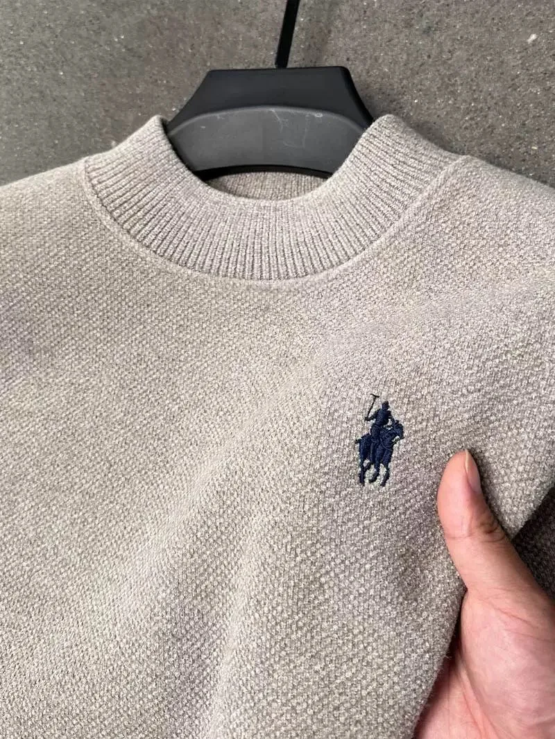 سترة رجالية فاخرة برقبة دائرية من العلامة التجارية الفاخرة، أزياء غير رسمية رائعة مطرزة بالشتاء مع بلوفر متماسك سميك ودافئ #4