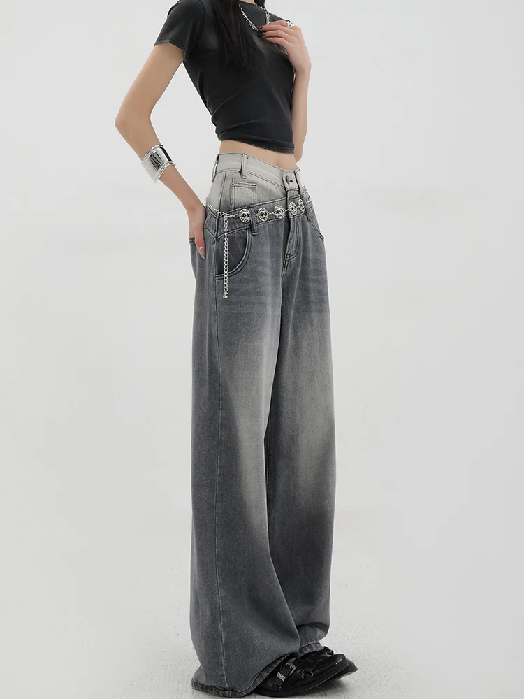 

Американские джинсы свободного кроя, женские джинсы с талией, драпировка, широкие брюки, повседневные прямые брюки, осенний сезон