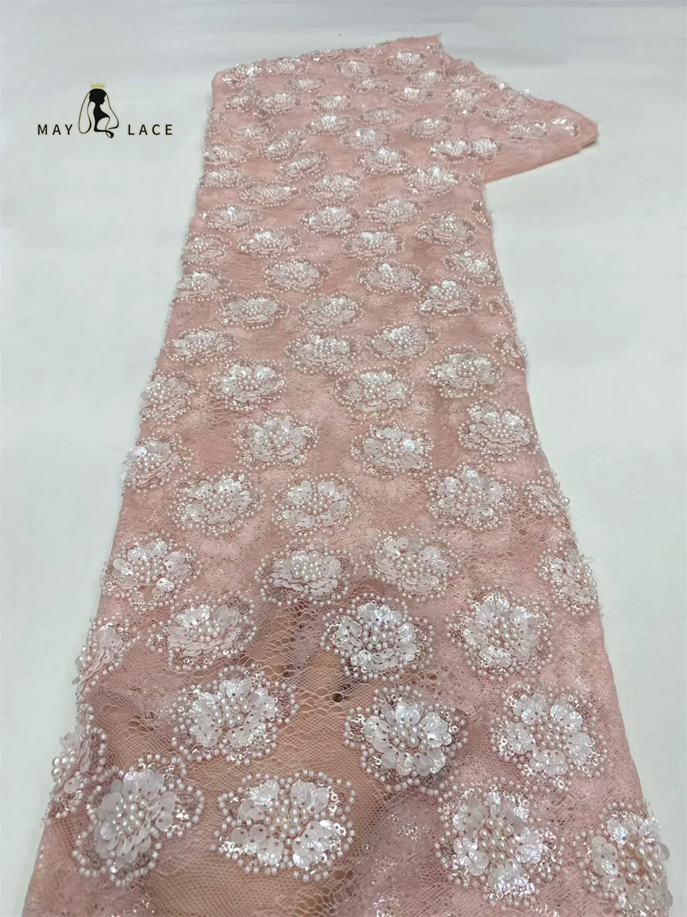 White African Groom Lace Fabric French Nigerian Sequins Lace Bridal Tulle Lace Fabric For Party Dress